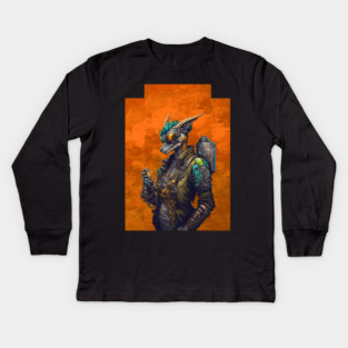 Cute Retro Dragon Tinker Master Zithram with Background Version 2 Kids Long Sleeve T-Shirt