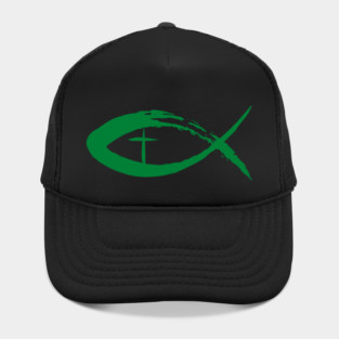 Painted Cross and Fish Christian Design - Green Hat