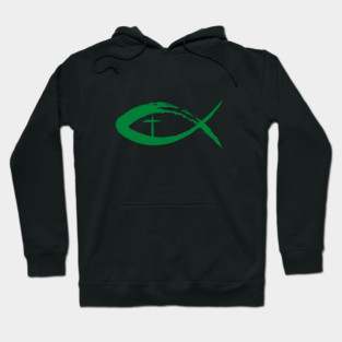 Painted Cross and Fish Christian Design - Green Hoodie