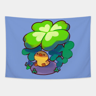 Ducky Hiding Under a Lucky Clover Tapestry