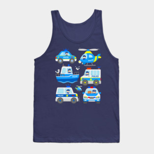 Cops with Patrol Cars Police Helicopter Boat for Kids Tank Top