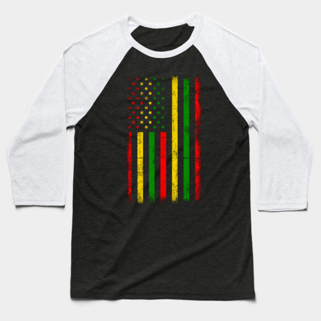 Black History Flag, American Flag Baseball T-Shirt by UrbanLifeApparel