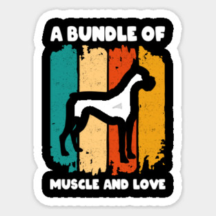 A Bundle Of Muscle And Love Retro Sunset Funny Boxer Puppy Dog Quote Humor Saying Sticker