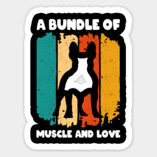 A Bundle Of Muscle And Love Retro Sunset Funny Bulldog Puppy Dog Quote Humor Saying Sticker