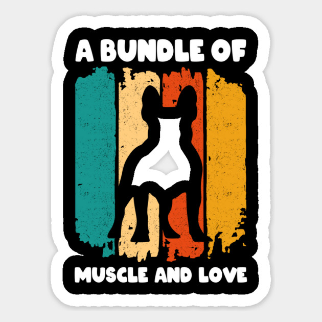 A Bundle Of Muscle And Love Retro Sunset Funny Bulldog Puppy Dog Quote Humor Saying Magnet by Tshirtiz