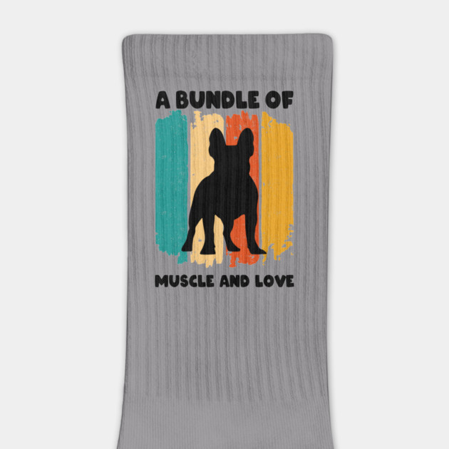 A Bundle Of Muscle And Love Retro Sunset Funny Bulldog Puppy Dog Quote Humor Saying by Tshirtiz