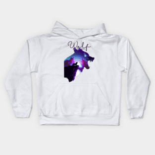 Double exposure Wolf with forest landscape Kids Hoodie