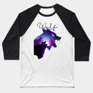 Double exposure Wolf with forest landscape Baseball T-Shirt