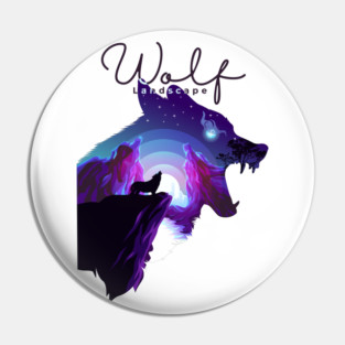 Double exposure Wolf with forest landscape Pin