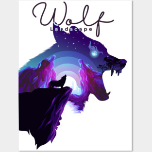 Double exposure Wolf with forest landscape Posters and Art
