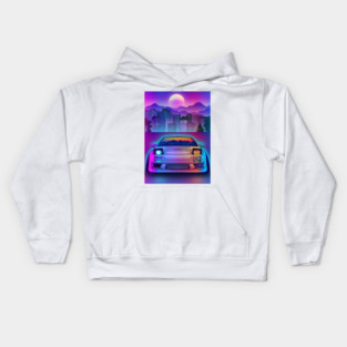 Neon Mazda RX7 Miata Synthwave Kids Hoodie