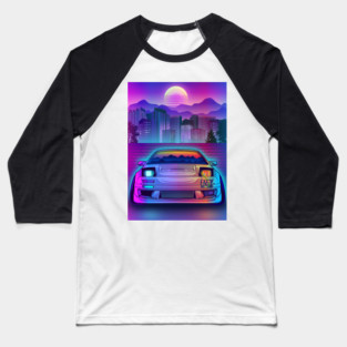 Neon Mazda RX7 Miata Synthwave Baseball T-Shirt