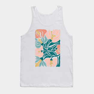 Pink Teal Abstract Flowers Tank Top