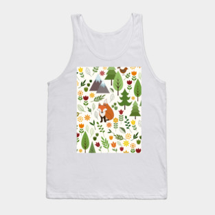 Scandinavian Style Illustrations on Cream Pattern Tank Top