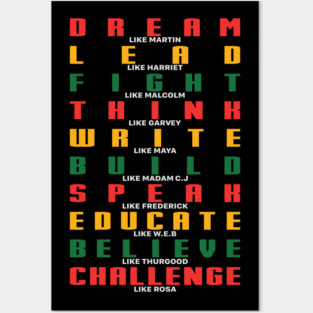 Black History, Dream Like Martin, Fight like Malcolm, Black Lives matter Posters and Art
