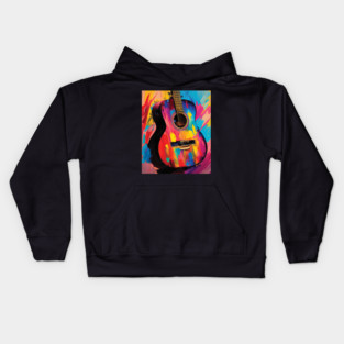 Acoustic Guitar Portrait Modern Oil Painting Style Digital Art Kids Hoodie