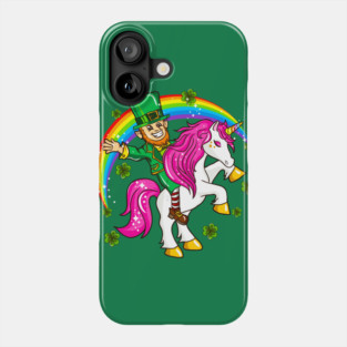 St Patricks Day Leprechaun Riding Unicorn Phone Case