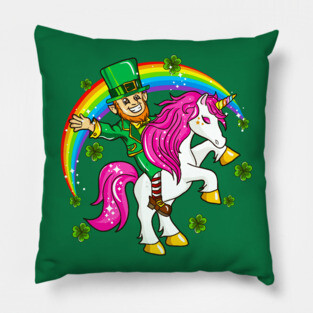 St Patricks Day Leprechaun Riding Unicorn Pillow