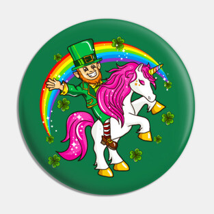 St Patricks Day Leprechaun Riding Unicorn Pin