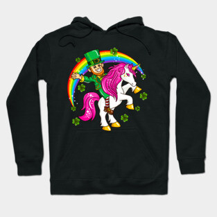 St Patricks Day Leprechaun Riding Unicorn Hoodie