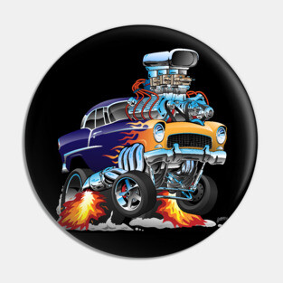 Classic Fifties Hot Rod Muscle Car Cartoon Pin