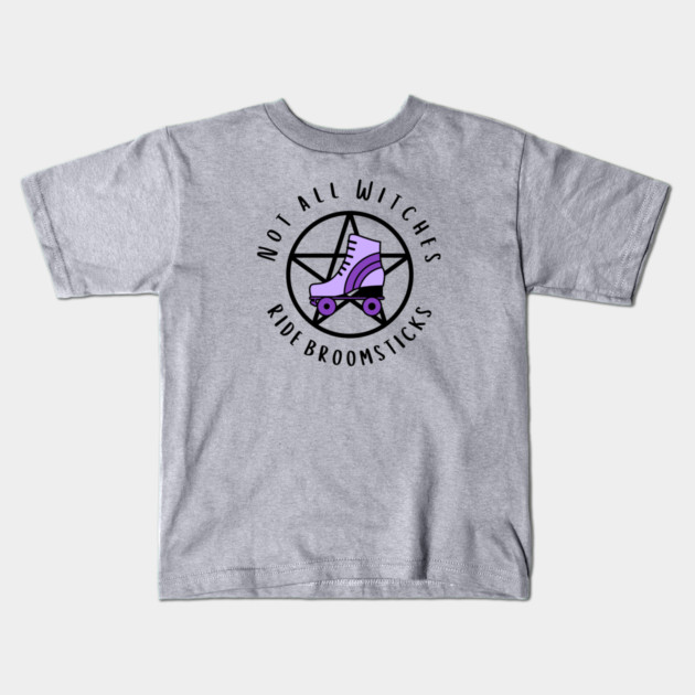 Not all Witches Ride Broomsticks Purple Roller Skate Cheeky Witch® Kids T-Shirt by Cheeky Witch