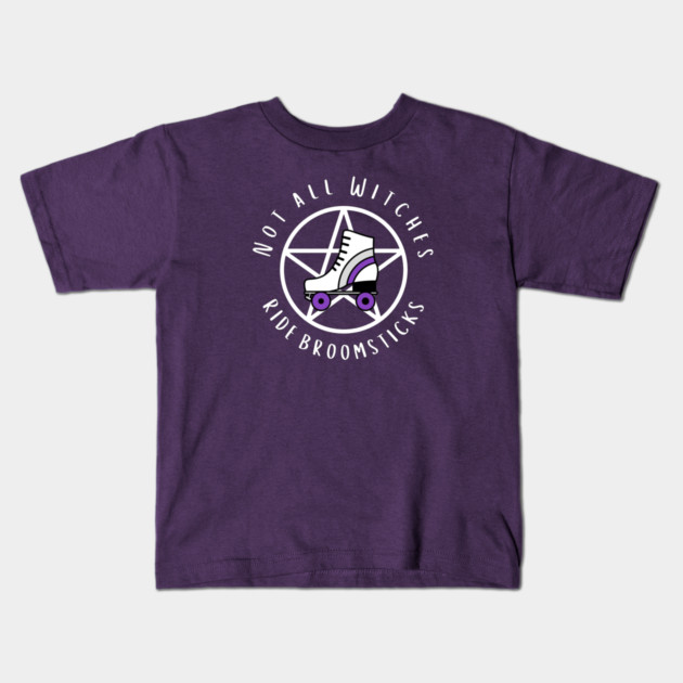 Not all Witches Ride Broomsticks Purple Stripe Roller Skate Cheeky Witch® Kids T-Shirt by Cheeky Witch