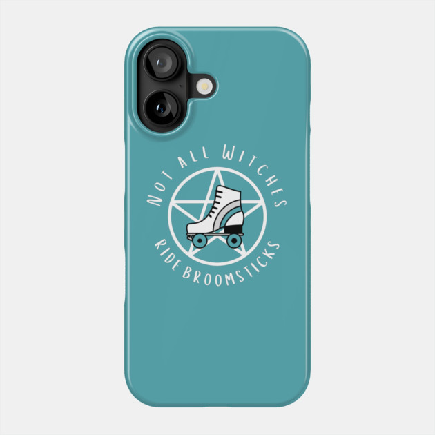 Not all Witches Ride Broomsticks Teal Stripe Roller Skate Cheeky Witch® Phone Case by Cheeky Witch