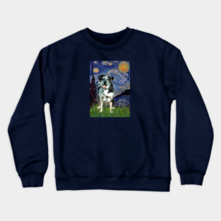 Starry Night (Van Gogh) with a Catahoula Leopard Dog Crewneck Sweatshirt