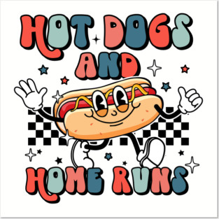 Retro baseball theme hot dogs and home runs Posters and Art