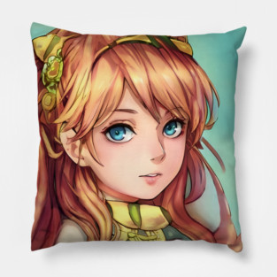 Cute Brown Hair Anime Girl Pillow