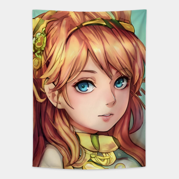 Cute Brown Hair Anime Girl Tapestry by animegirlnft