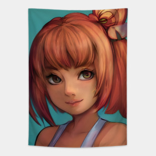 Cute Red Hair Anime Girl Tapestry