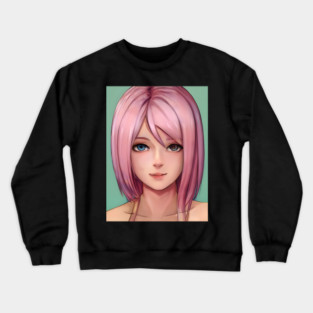 Pretty In Pink Hair Anime Girl Next Door Crewneck Sweatshirt