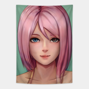 Pretty In Pink Hair Anime Girl Next Door Tapestry