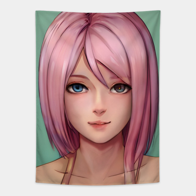 Pretty In Pink Hair Anime Girl Next Door Tapestry by animegirlnft