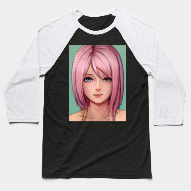 Pretty In Pink Hair Anime Girl Next Door Baseball T-Shirt by animegirlnft