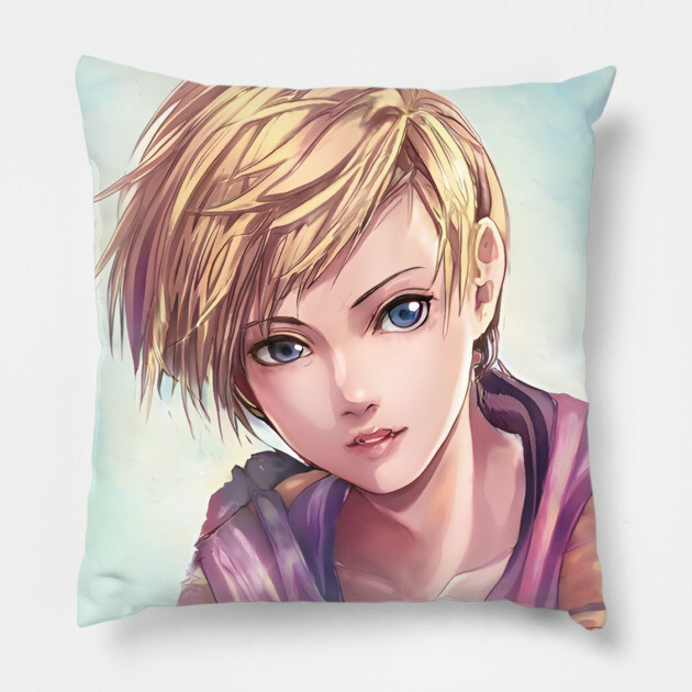 Hot Blonde Anime Girl with Short Hair Pillow by animegirlnft