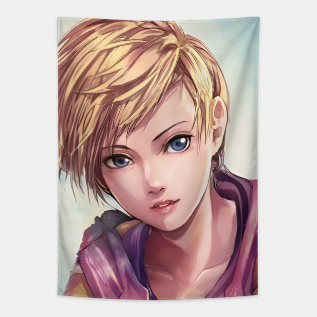 Hot Blonde Anime Girl with Short Hair Tapestry by animegirlnft