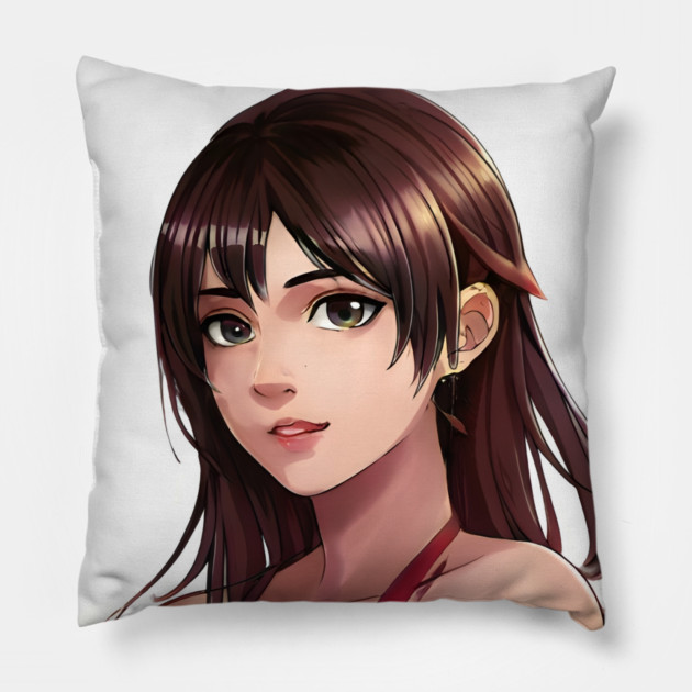 Brown hair anime pretty girl Pillow by animegirlnft