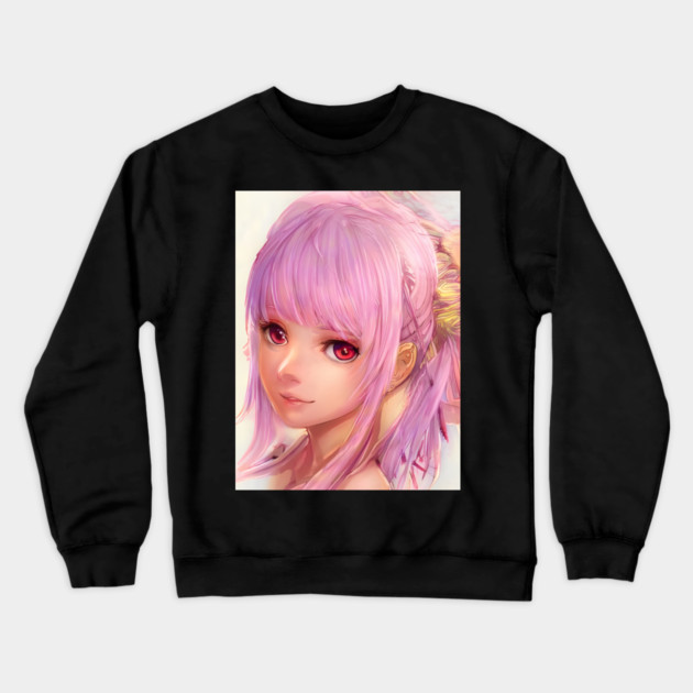 Pink Hair Pretty Anime Girl Crewneck Sweatshirt by animegirlnft