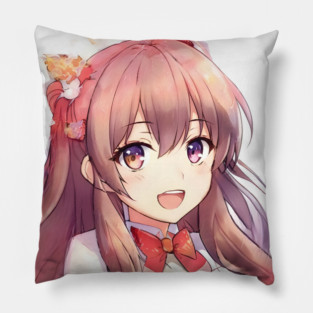 Brown hair beautiful anime girl Pillow