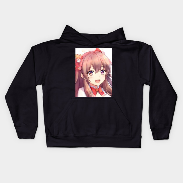 Brown hair beautiful anime girl Kids Hoodie by animegirlnft