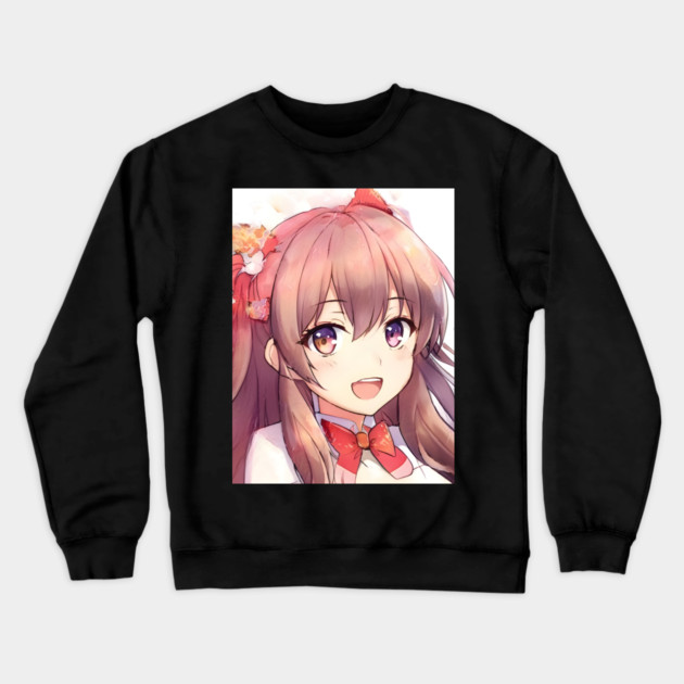 Brown hair beautiful anime girl Crewneck Sweatshirt by animegirlnft