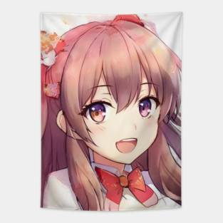 Brown hair beautiful anime girl Tapestry