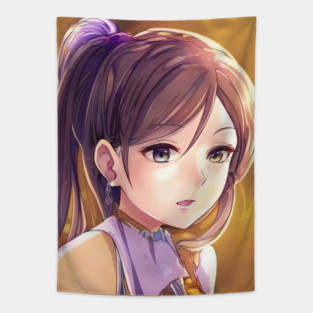 Beautiful brown hair anime school girl Tapestry