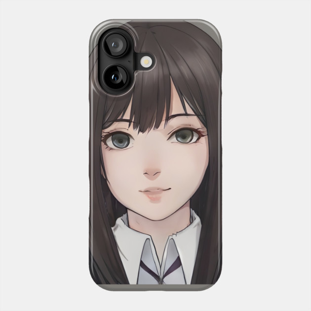 Black Hair Cute Anime High School Pretty Girl Phone Case by animegirlnft