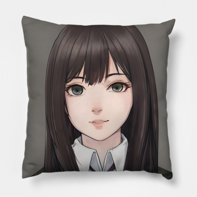 Black Hair Cute Anime High School Pretty Girl Pillow by animegirlnft