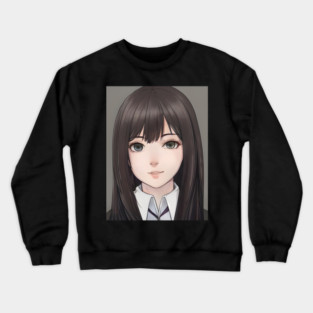 Black Hair Cute Anime High School Pretty Girl Crewneck Sweatshirt