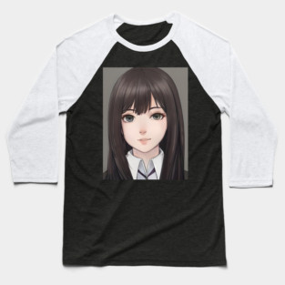Black Hair Cute Anime High School Pretty Girl Baseball T-Shirt